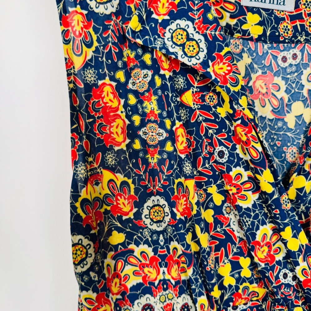 Karina l Floral Paisley Sleeveless Midi Dress Navy Blue Red Yellow Wrap Top SS - Picture 4 of 5